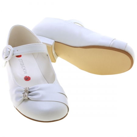 Rochelle Girls White Occasion Shoes With Gathered Diamante Straps #2