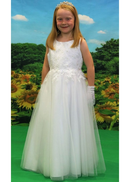 Little People First Holy Communion Dress With Embroidered Flowers And Sequins
