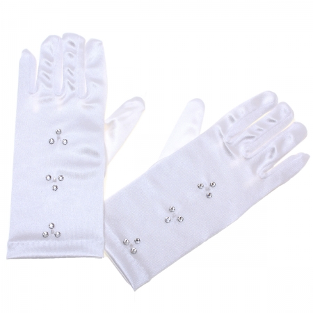 Communion Gloves With Three Diamantes And Beads
