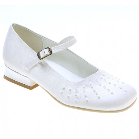 Girls First Holy Communion White Shoes With Rays Of Pearls