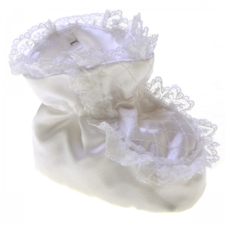 Linzi Jay Baby Girls Satin Fabric White Christening Shoes