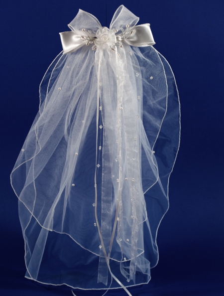 Communion Headdress And Veil Decorated With Bow and Beads