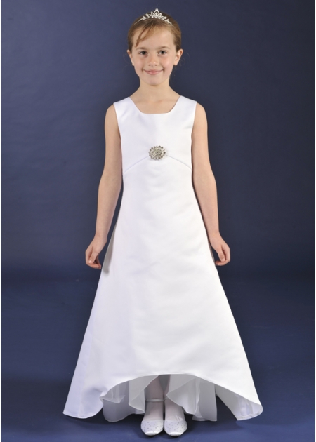 Plain Satin Communion Dress With Dipped Hem