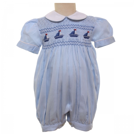 Baby Boys Hand Smocked Blue Sailboat Romper