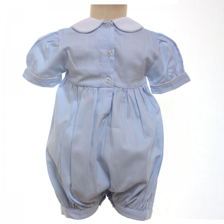 Baby Boys Hand Smocked Blue Sailboat Romper #3