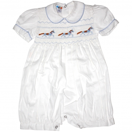 Baby Boys And Girls Hand Smocked Horse White Romper