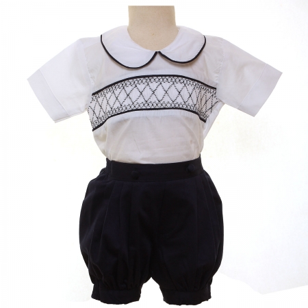 Baby Boys George White Navy Smocked Romper