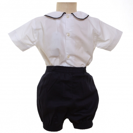 Baby Boys George White Navy Smocked Romper #3