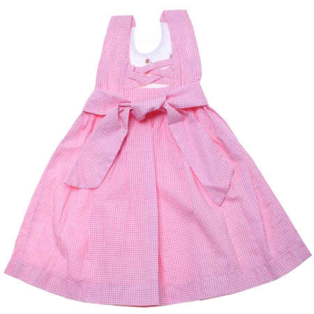 Hand Smocked Baby Girls White Pink Gingham Summer Dress #2
