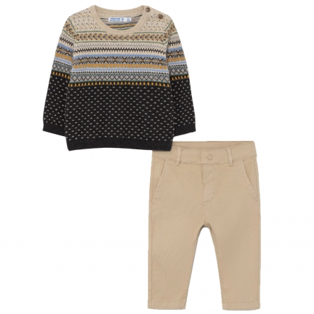Mayoral Autumn Winter Baby Boys 2 Piece Brown Jumper And Trousers Set