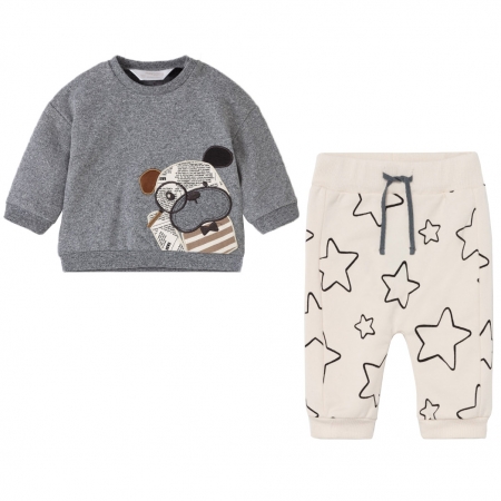 Mayoral Autumn Winter Baby Boys Grey Sweatshirt And Ivory Trousers Set