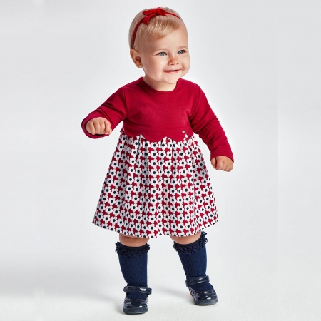 Mayoral Autumn Winter Baby And Toddler Girls Red Floral Dress #4
