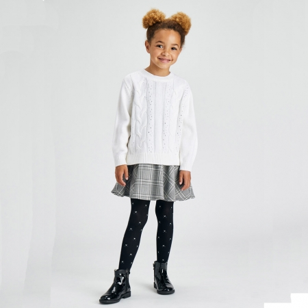 Mayoral Girls Ivory Jumper And Black Tartan Dress Set #5