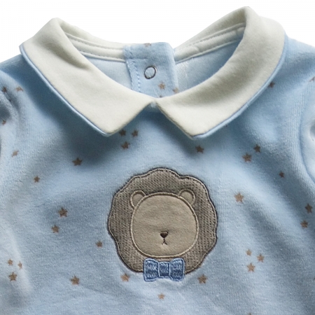 Mayoral Baby Boys Blue Footed Romper With Star Dots And Lion Applique #2