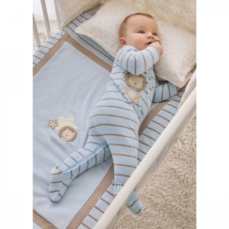 Mayoral Baby Boys Blue Footed Stripes Romper With Rabbit And Lion Appliques