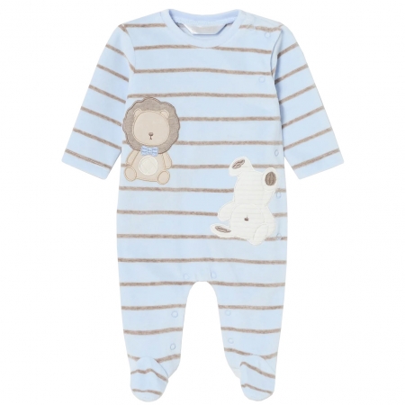 Mayoral Baby Boys Blue Footed Stripes Romper With Rabbit And Lion Appliques #2