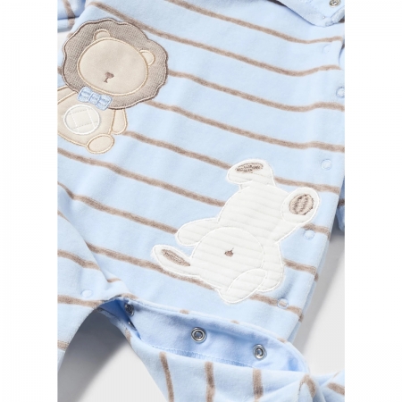 Mayoral Baby Boys Blue Footed Stripes Romper With Rabbit And Lion Appliques #4