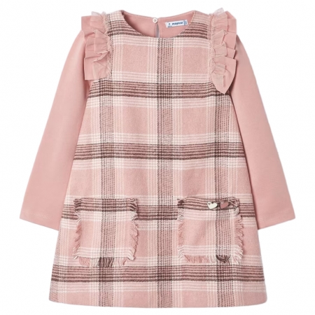 Mayoral Autumn Winter Girls Pink Plaid Dress