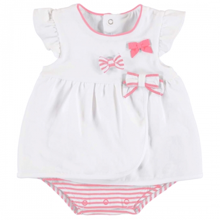 Mayoral Baby Girls White Pink Stripes Blousy Dress With Panty