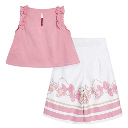 Mayoral Girls Pink Top And Pink White Long Pant Set #2
