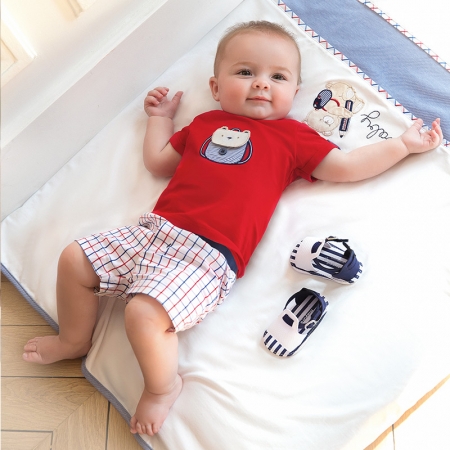 Mayoral Spring Summer Baby Boys Red Top White Check Shorts Set #4