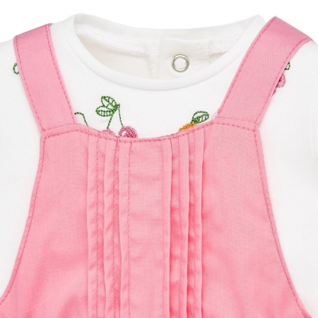 Mayoral Spring Summer Baby Girls White Top Pink Ruffle Braces Panties Dress Set #3