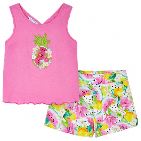 Mayoral Girls Spring Summer Pink Top Multi Colour Shorts Set #2