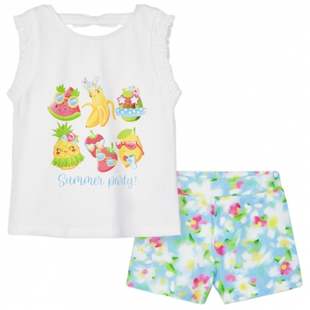 Mayoral Girls Spring Summer Party White Top Blue Floral Shorts Set #2