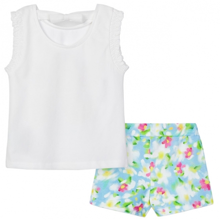 Mayoral Girls Spring Summer Party White Top Blue Floral Shorts Set #3
