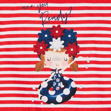 Mayoral Girls Spring Summer Red Stripes Frilly Top Navy Shorts Set #4