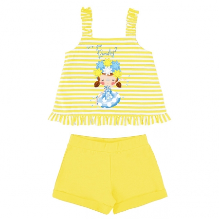 Mayoral Girls Spring Summer Lemon Yellow Stripes Top And Shorts Set