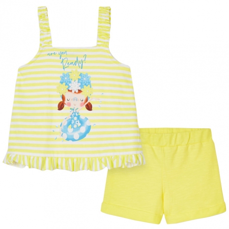 Mayoral Girls Spring Summer Lemon Yellow Stripes Top And Shorts Set #2