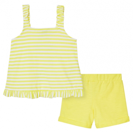 Mayoral Girls Spring Summer Lemon Yellow Stripes Top And Shorts Set #3