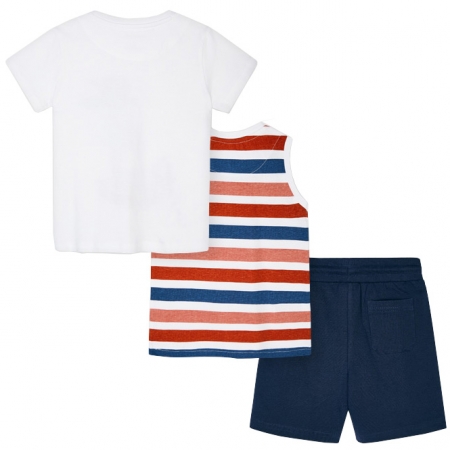 Mayoral Spring Summer 3 Piece White Red Navy Stripes T Shirts Navy Shorts Set #3