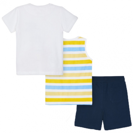 Mayoral Spring Summer Boys 3 Piece White Yellow Blue Stripes Top Navy ...