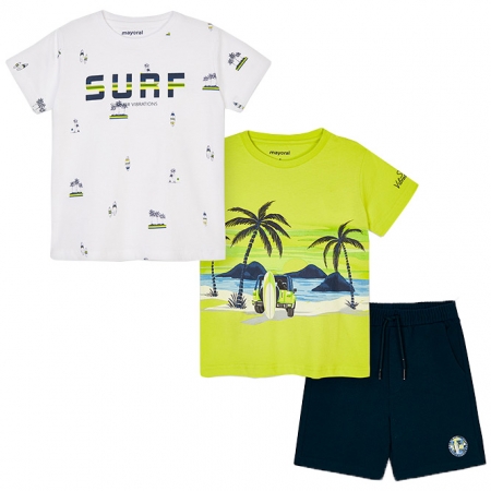 Mayoral Spring Summer 3 Piece White Green T Shirts Navy Shorts Set #2