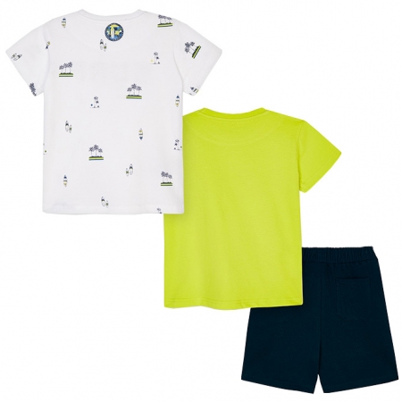 Mayoral Spring Summer 3 Piece White Green T Shirts Navy Shorts Set #3