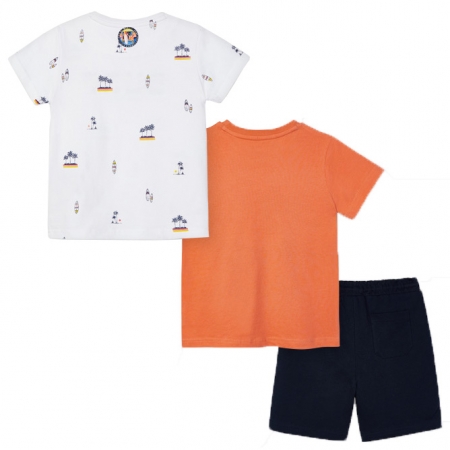 Mayoral Spring Summer 3 Piece White Orange T Shirts Navy Shorts Set #3