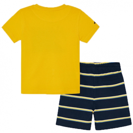 Mayoral Spring Summer Boys Lemon Yellow T Shirts Navy Stripes Shorts Set #2