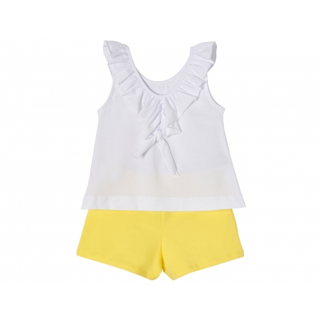 Mayoral Girls White Flowers Top Lemon Yellow Shorts Set #2