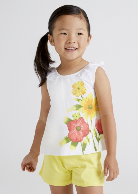 Mayoral Girls White Flowers Top Lemon Yellow Shorts Set #5
