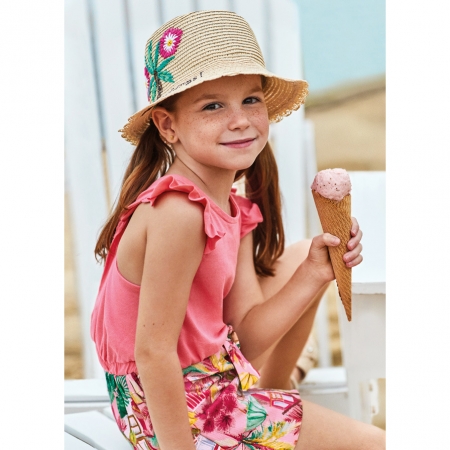Mayoral Girls Spring Summer Flush Pink Top Floral Skort Set