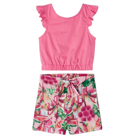Mayoral Girls Spring Summer Flush Pink Top Floral Skort Set #3