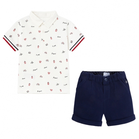 Mayoral Spring Summer Baby Boys White Polo Top Navy Shorts Set