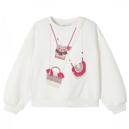 Mayoral Girls Ivory Fuchsia Purse Appliques Top Navy Leggings Set #2