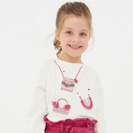 Mayoral Girls Ivory Fuchsia Purse Appliques Top Navy Leggings Set #5