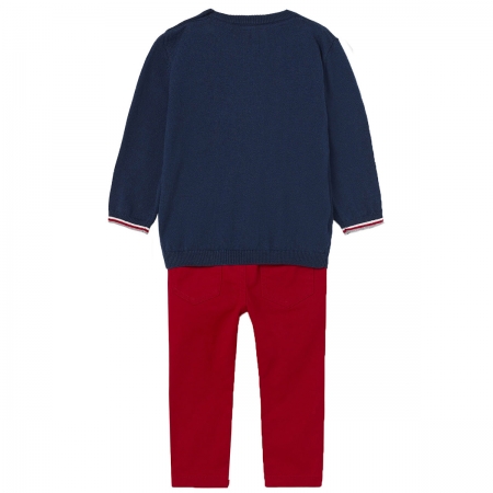 Mayoral Autumn Winter Baby Boys Navy Vespa Knitted Top Red Trousers Set #2