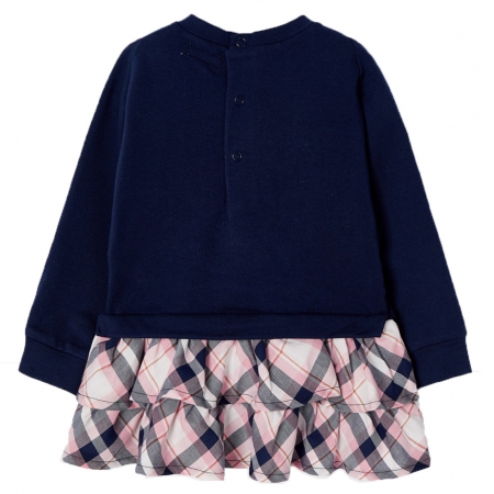 Mayoral Autumn Winter Baby Girls Navy Pink Plaid Combined Dress #2