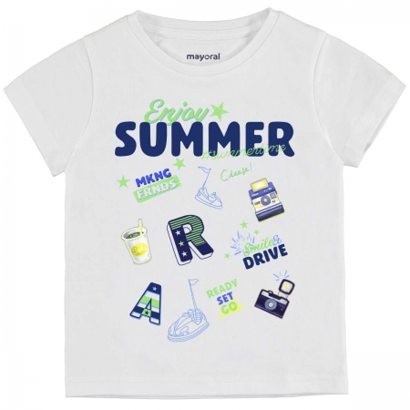 Mayoral Boys Enjoy Summer White T Shirt And Navy Stripes Shorts Set #2