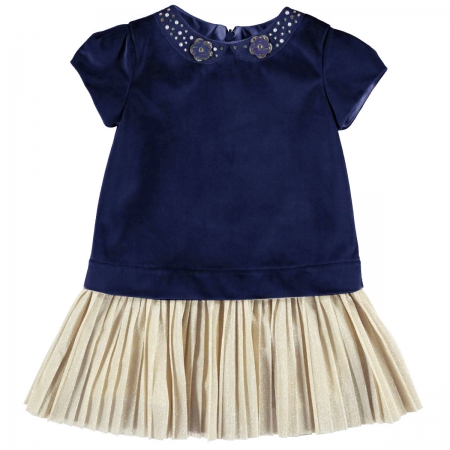 Mayoral Girls Navy Velvet Dress Diamante Decorated Collar